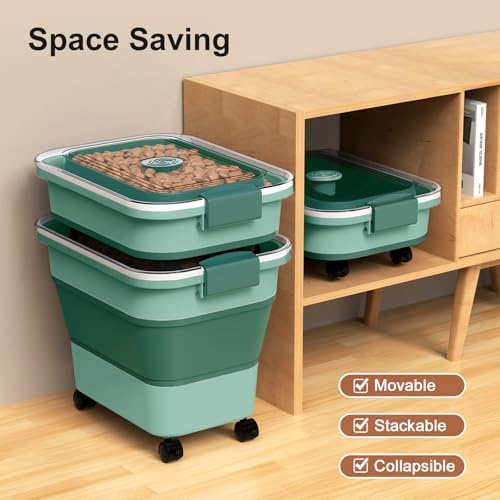 Dog Food Storage Container, 15-23 Lbs Collapsible Dog Food Container with Transparent Airtight Lid, Wheels and Scoop, Travel Pet Food Storage Container for Cat, Dog and Bird, Keep Dry Food Fresh - Image 6