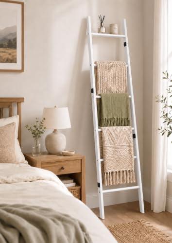 Blanket Ladder 6 Tier with Shelf for Living Room Bedroom and Bathroom - Image 2