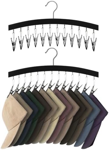 StorageWorks Hat Hanger 2 Pack, Black Cap Organizer Rack with 12 Clips by StorageWorks