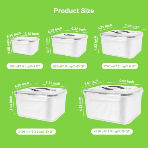 5 Pack Fridge Fruit Storage Containers with Colander, Vent and Handle - Image 4