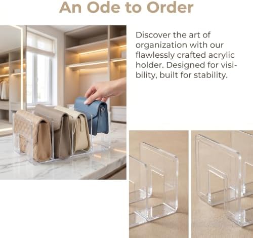 4 Pack Acrylic Purse Organizer for Closet, Clear Stackable Handbag Storage, Handbag Organizer with 4 Slots (3" Each), No Assembly, Non-Slip, for Small Wallets, Clutches & Files - Image 6