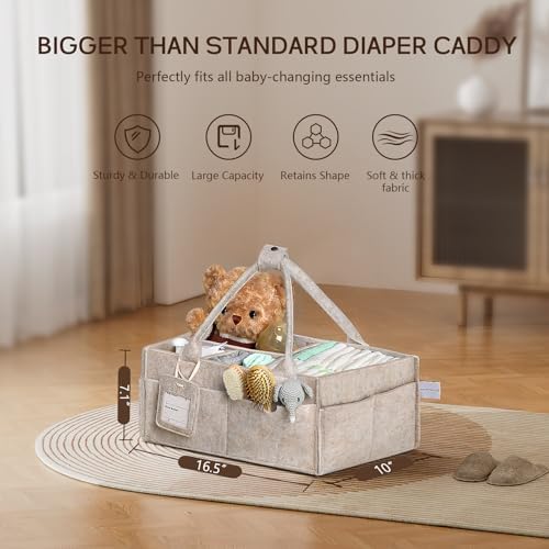 Diaper Caddy Organizer - Large Baby Caddy Organizer with Handle (Oatmeal) - Image 2