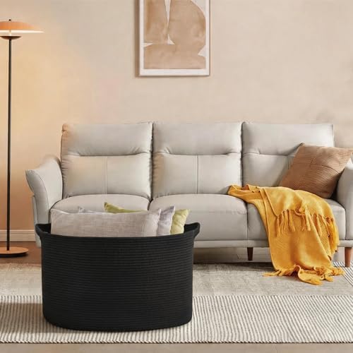 MEGASKET Extra Large Basket for Blankets, 23.6" x 17" x 12" Black Blanket Storage for Living Room, Big Cotton Rope Pillow Holder, Rectangle Kid Dog Toy Bin Box, Woven Laundry Basket, Shoe Bin Entryway - Image 4