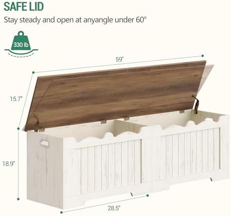Hzuaneri 59 inches Farmhouse Storage Chest | 70 Gal | Retro White - Image 3