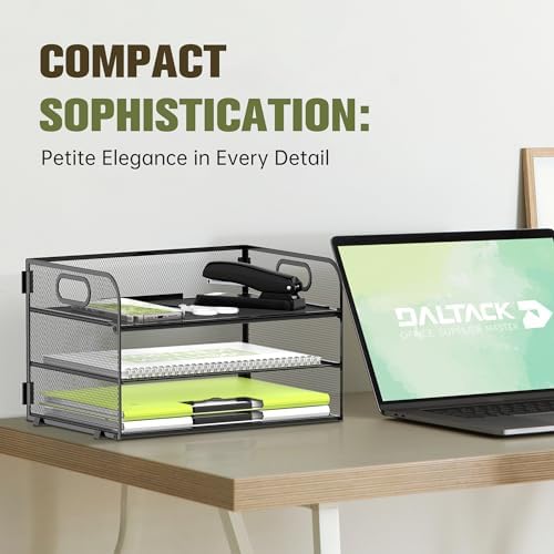 DALTACK 3 Tier Paper Organizer for Desk, Sliding Paper Trays, Black - Image 5