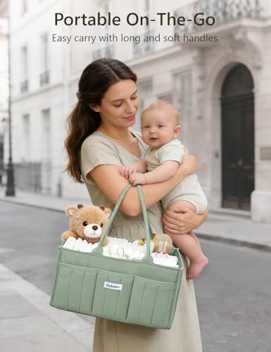 Quilted Diaper Caddy Organizer, Nursery Storage Basket with Dividers - Image 4