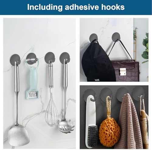 Diesisa Razor Holder for Shower + Adhesive Wall Hooks, Premium 304 Stainless Steel Shower Razor Holder with Heavy Duty Waterproof Sticky Hooks for Hanging Towels, Coat, hat (4+4 Pack) - Grey - Image 3
