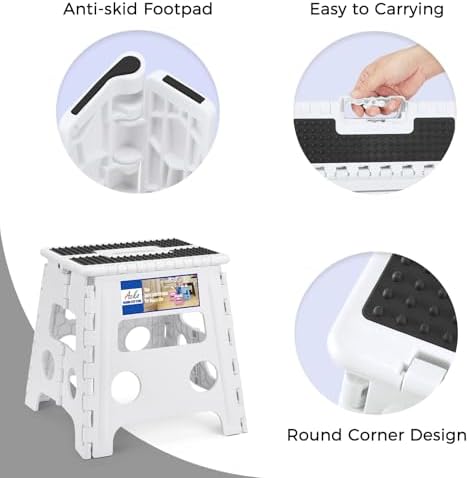 ACKO Folding Step Stool - 13" Height Premium Heavy Duty Step Stools for Adults and Kids, Upgrade Step Stool Kitchen Garden Bathroom Stepping Stool (White) - Image 4