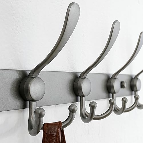 Dseap Coat Rack Wall Mounted - 5 Tri Hooks, Heavy Duty, Stainless Steel, Metal Coat Hook Rail for Coat Hat Towel Purse Robes Mudroom Bathroom Entryway,Grey - Image 3