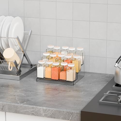 Yieach 3 Tier Clear Acrylic Spice Rack Organizer for Cabinet and Pantry Shelf - 10.3″L x 9.4″W Tiered Spice Rack & Holder,Step Shelves for Vitamin,Medicine Bottle,Jar,Can,Condiment,Seasoning Shelf - Image 6