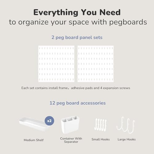 Keepo Peg Board Wall Organizer – Plastic Pegboard Panels, Modular Peg Board Storage System For Home Office, Craft Room, Gaming Setup (White, 22″×11″) - Image 3