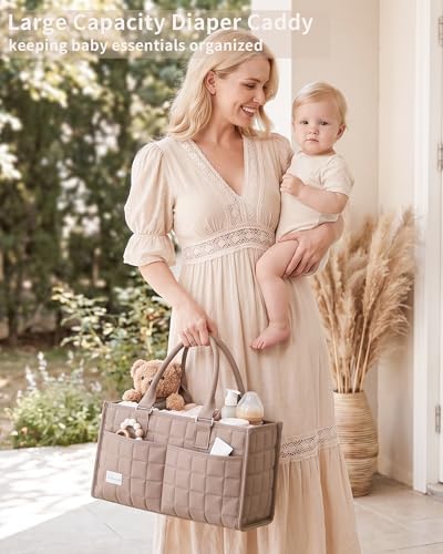 Baby Diaper Caddy Organizer, Portable Nursery Storage Basket with Handle - Image 2