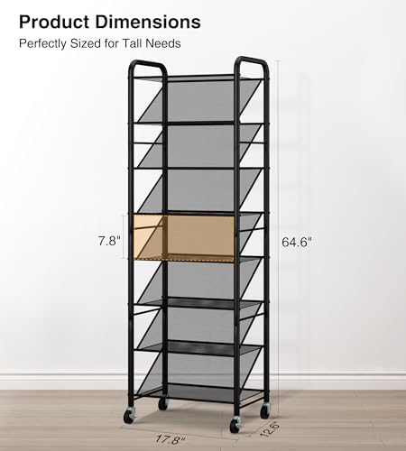 STO STO 8-Tier Narrow Shoe Rack with Lockable Wheels, Double-Sided Vinyl Mesh Shelf Shoe Organizer for Up to 30 Pairs, Slim Space Saving Metal Rolling Shoe Storage for Entryway, Closet, Hallway - Image 6