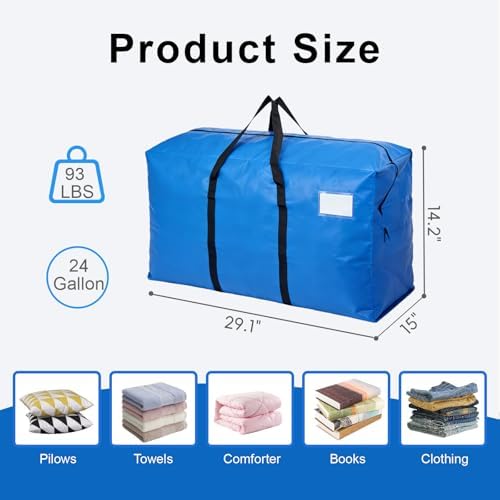 8 Pack Heavy Duty Moving Bags with Backpack Straps & Handles, Large Storage Bags with Zipper for Clothes, College Moving Supplies and Dorm Essentials (24 Gal, Blue) - Image 2