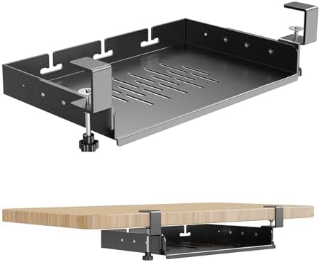 BYMECOST No Drill Under Desk Laptop Mount, Metal Under Desk Storage Shelf by BYMECOST