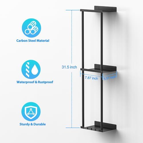 Liuoud Towel Rack for Bathroom, Wall Mounted Vertical Rolled Towel Storage Organizer Holder with Shelf, Holds Up 6 Large Bath Sheets, Black - Image 2