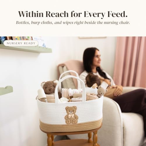 Baby Diaper Caddy Organizer, Teddy Bear Cotton Rope Nursery Basket - Image 6