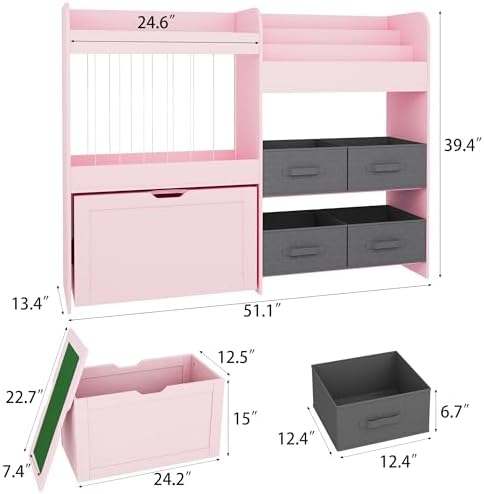 51.1" W Toy Storage Organizer with Stuffed Animal Storage, Wooden - Image 2