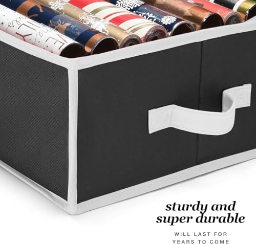 Premium Wrapping Paper Organizer Storage | Gift Wrap Holder With Extra Pockets for Christmas Decorations, Reinforced Handles, Heavy Duty, Ultra-Durable, Tear-Proof Fabric - Fits Up to 27 Rolls (Black) - Image 6