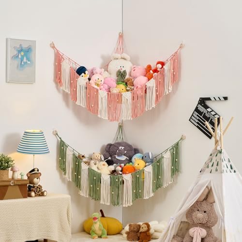 Pretty Jolly Stuffed Animal Hammock with Weaving Tassels and Beads Leather Pink - Image 6
