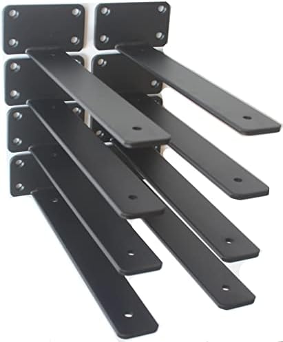 8 Pack - 10 inch Black Hidden L Shelf Bracket (1/5 Inch Thicked) Iron Floating Shelf Brackets Rustic Industrial Metal Brackets for Shelf Support by MHMYDZ