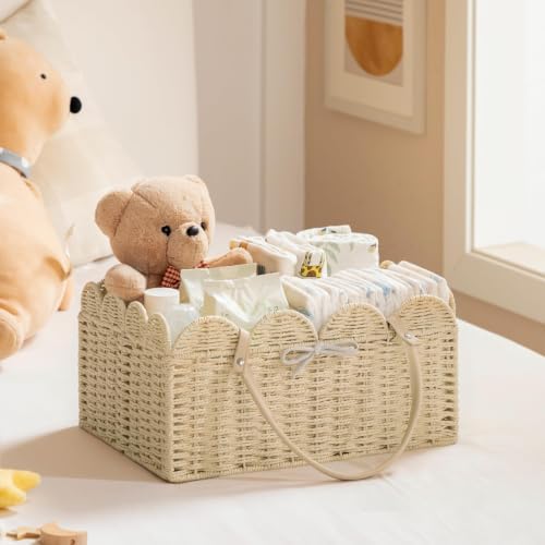 HBlife Baby Diaper Caddy, Paper Rope Storage Baskets Nursery Bin with Removable Divider, Portable Car Organizer for Diapers, Baby Shower Gifts, Newborn Essentials Must Haves - Image 2