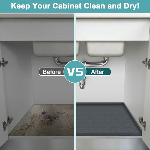 Under Sink Waterproof Mat for Kitchen 34" x 22", Silicone Under Kitchen Sink Mats and Protectors for Cabinets, Under Sink Tray Liner, Cabinet Mat for Kitchen Multipurpose Pet Mats, Rhombic Gray - Image 6