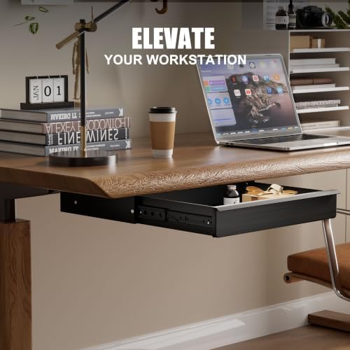 Under Desk Drawer, Black Solid Wood Panel – Sturdy Ball Bearing Slides, Easy Under-Desk Mount, Integrated Handle, Desktop Organizer for Office & Home Workstation - Image 4