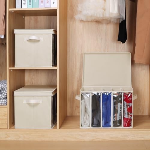 Zilink Wardrobe Organizer Sweater Organizer for Closet Shelf, Beige, 3 Pack - Image 6