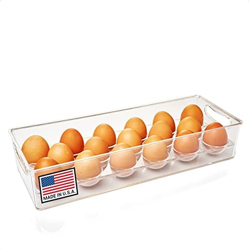 Pikanty Egg Holder for Refrigerator with Removable Tray - Holds 17 Eggs, Clear Plastic Container with Pull Handles for Bulk Eggs, Farm Fresh, Backyard Chickens, Dishwasher Safe, Made in USA by Pikanty