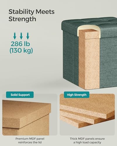 SONGMICS Small Folding Storage Ottoman, 11.8 x 11.8 x 11.8 in - Image 4