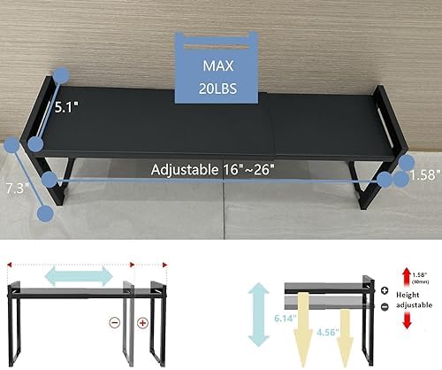 2 Pack Expandable Cabinet Shelf 5.1"D Adjustable Counter Riser Rack Black - Image 2