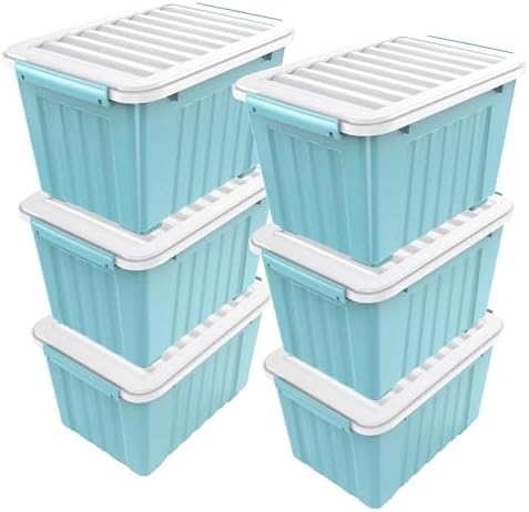Nazhura 72 Quart Plastic Storage Bin, Stackable and Nestable Storage Boxes with Lids and Secure Latching Buckles, Large Storage Container (Blue, 72Quart-6Pack) by NazhuraGoodCompanionAtHome