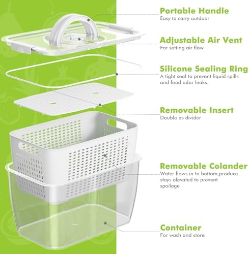 LUXEAR Produce containers for fridge,3 Set Fruit Containers with Removable Colander, BPA-Free Produce Saver Containers with Lids Dishwasher&Microwave Safe Keep Fruits, Vegetables, Berry, Fresh Longer - Image 4