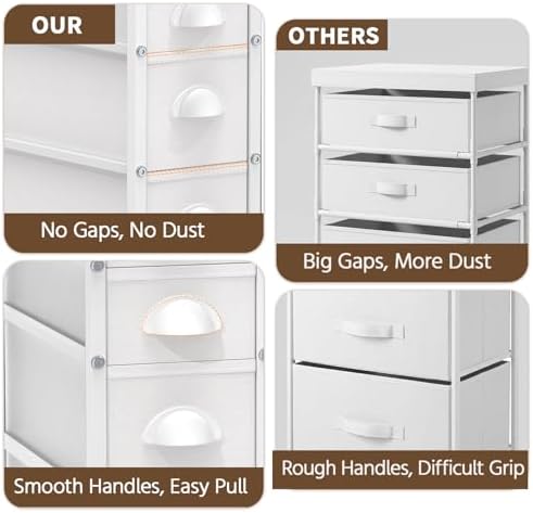 LASZOLA 5 Drawer Narrow Slim Cabinet Skinny Storage Tower Chest, Ideal for Small Spaces, Between Washer and Dryer, Lightweight Mobile on Wheels, Sturdy Fabric Drawers, White - Image 4