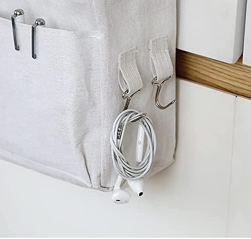 Bedside Caddy Organizer - Bedside Hanging Storage Bag with Hooks, Dorm Essentials Caddy for Bunk Bed & Dorm Bed Rails, Holds Books, Phones, Tablets, Glasses, Water Bottles & More (White 2 Pack) - Image 5