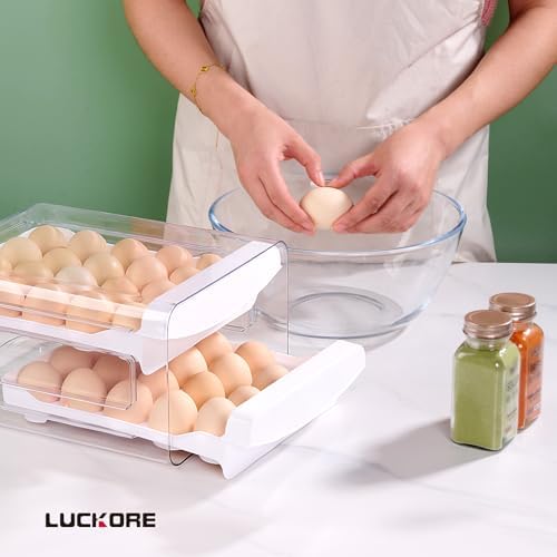 Luckore 2 Tier Egg Holder for Fridge Container for 40 Eggs with Drawer - Image 6