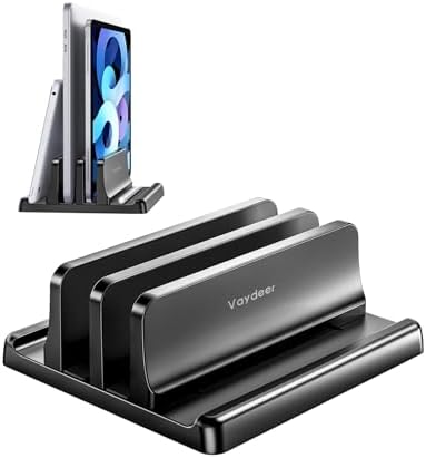 Vaydeer Vertical Laptop Stand for Desk,Dual Slots Plastic Laptop Holder with Space Saving 4-in-1 Design,Adjustable Laptop Organizer Storage Supports for MacBook,Mac,HP,Dell,Microsoft Surface,Lenovo by Vaydeer