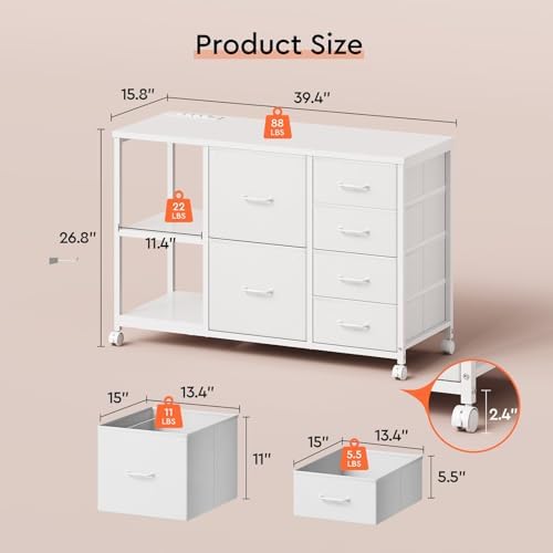 Maihail 6 Drawer File Cabinet with Charging Station and Open Storage Shelf - Image 3