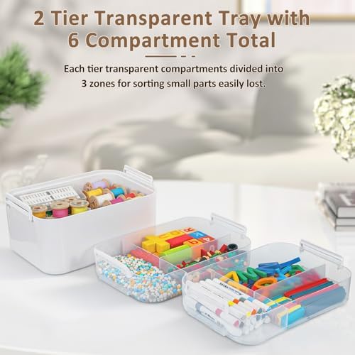 3-Layer Plastic Craft Organizers and Storage Box with Removable Trays, Storage Containers with lids and Handle, Art Supply Storage Organizer for Bead, Ornament, Nail Polish, Tape（10.62"x9"x7.67"） - Image 3