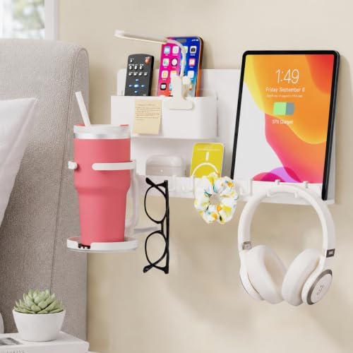 Floating Shelves for Bedside Shelf, Stick On Accessories Organizer, Dorm Room Essentials, Wall Mount Shelf, Cute Room Decor Aesthetic, Girls Room Decor, Cool Stuff For Bedroom Storage And Organization by Onadak