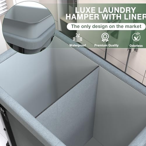 Laundry Basket with Lid,190L Rolling Laundry Hamper with Wheels,Grey - Image 3