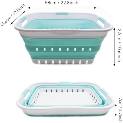 SAMMART 42L (11 gallon) Collapsible Plastic Laundry Basket - Foldable Pop Up Storage Container/Organizer - Space Saving Hamper/Basket (1, White/Lake Green) - Image 3