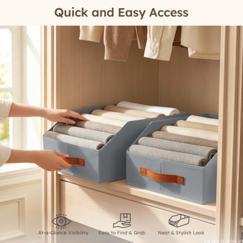 Homsorout Fabric Storage Bins for Organizing - 10 Pack Large Trapezoid Collapsible Storage Bins with Front Handle, Closet Organizers and Storage for Bedroom, Home Shelves, Small Spaces, Grey - Image 4