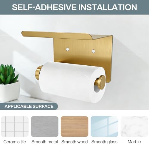 SetSail Toilet Paper Holder with Shelf Adhesive or Screw-in Gold - Image 5