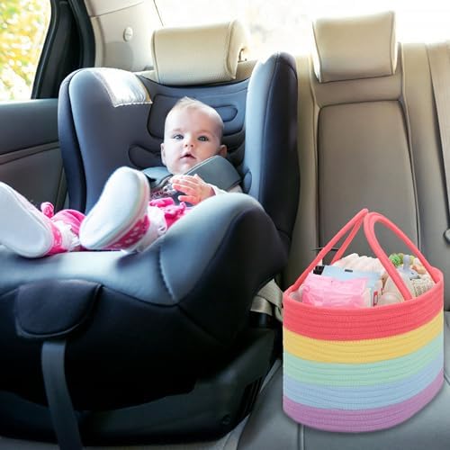COMSE Large Cotton Rope Baby Diaper Caddy Organizer with Handles, Rainbow - Image 4