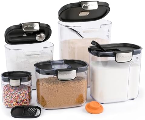 ProKeeper+ Airtight Food Storage Container Set – Clear Plastic Flour and Sugar Canister Set with Magnetic Accessories for Kitchen Organization (Black, 9-Piece) - Image 4