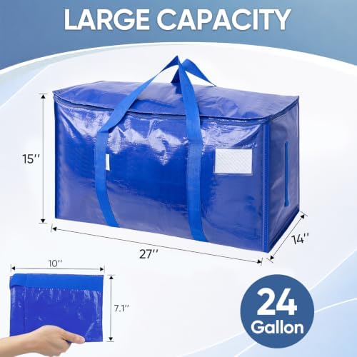 TICONN 48 Pack Extra Large Moving Bags Heavy Duty with Zippers & Carrying Handles, Durable Storage Bags Moving Boxes for Closet Organizers and Storage (48 Pack, Blue) - Image 3