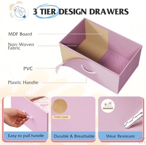 WLIVE Fabric Dresser for Bedroom, 6 Drawer Dressers Chest of Drawers, Pink - Image 6