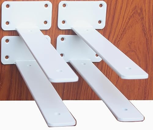 4 Pack - 10 inch White Hidden L Shelf Bracket (1/5 Inch Thicked) Iron Floating Shelf Brackets Rustic Industrial Metal Brackets for Shelf Support by MHMYDZ